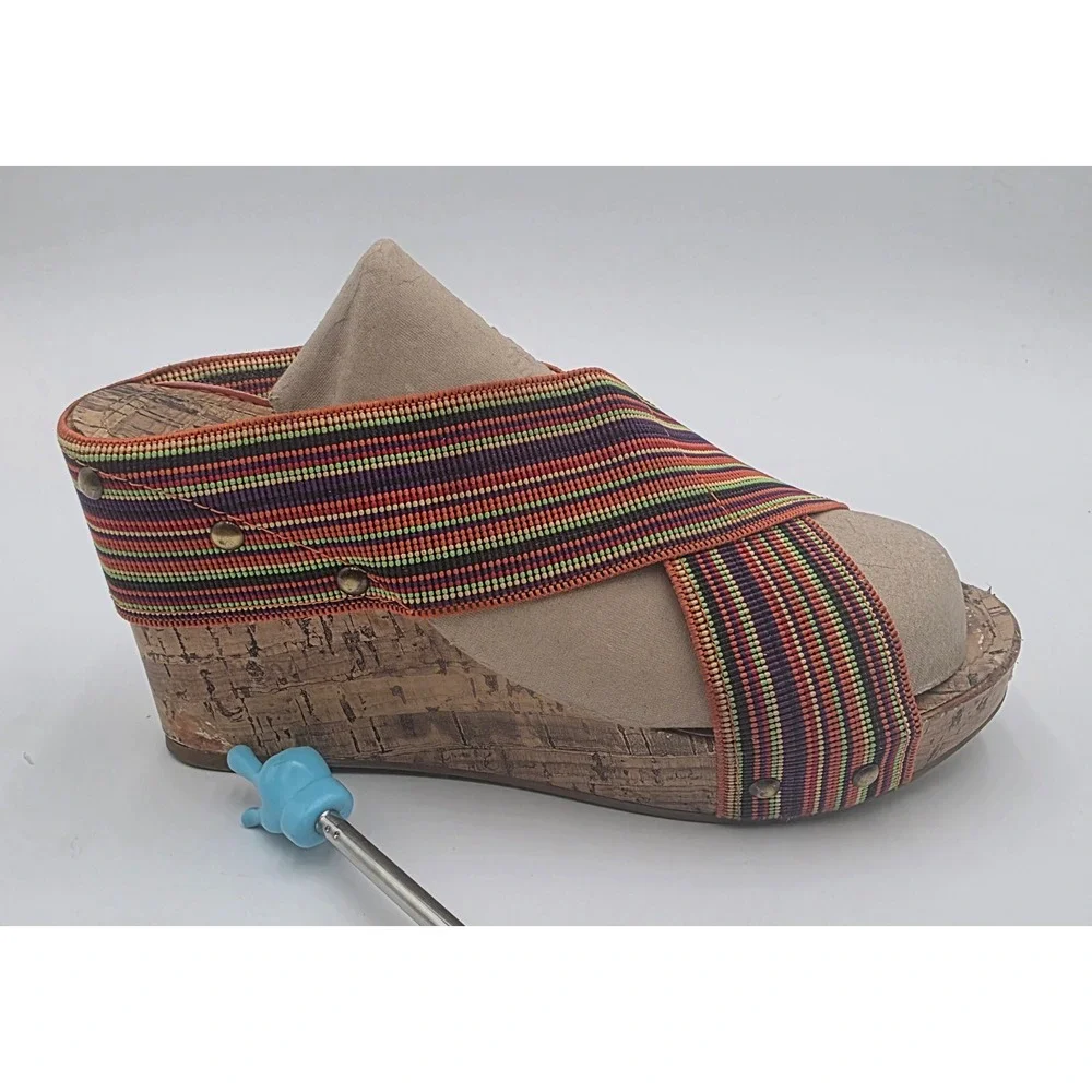XOXO Bali Women's 8.5M Striped Cork Wedge Sandal Multi Color Platform Slide